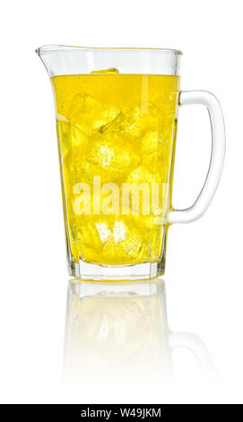 An orange soft drink with ice cubes in a pitcher Stock Photo