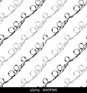 Barbed Wire Fence Seamless Pattern. Stylized Prison Concept. Symbol of Not Freedom. Metal Loop Wire. Stock Vector