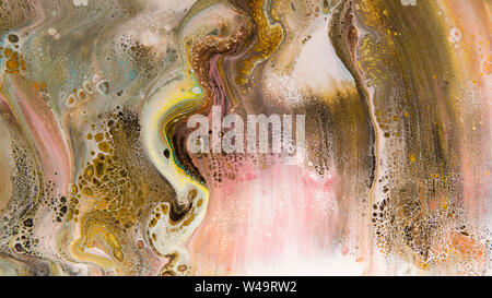 Brown color abstract painting with stains and gold glow stripes Stock Photo