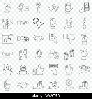 Hand icons set, outline style Stock Vector