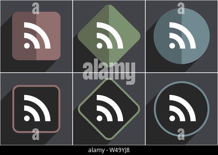 Rss flat vector icons set Stock Vector