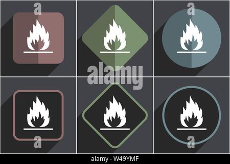 Flame flat vector icons set Stock Vector