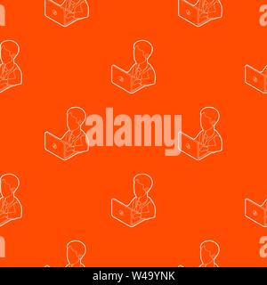 Businessman using his laptop pattern vector orange Stock Vector