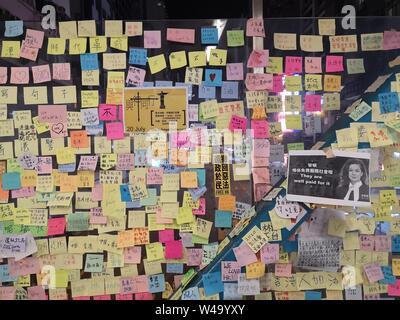 Colorful handwritten notes about the protest against extradition law to China on a pedestrian bridge in Hong Kong, China Stock Photo