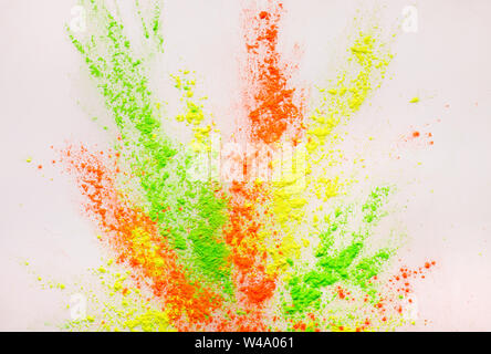 Abstract colorgul powder explosion on white background Stock Photo