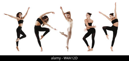 Collage Of Contemp Dancer In Different Positions On White Background Stock Photo