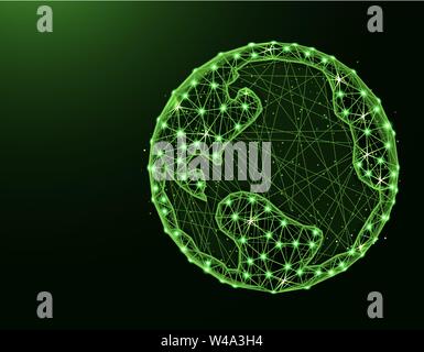 Earth low poly design, Planet in polygonal style, globe vector illustration on dark green background Stock Vector