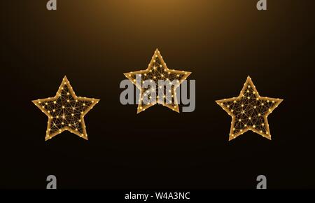 Three stars low poly design, Rating sign in polygonal style, favorite vector illustration on dark yellow background Stock Vector