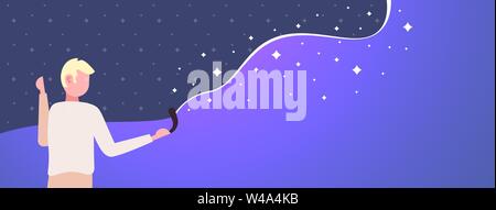 man holding VR controller or joystick guy experiencing virtual reality position tracking device digital technology concept flat portrait horizontal Stock Vector