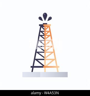 rig drilling platform gusher icon oil industry concept flat white background Stock Vector