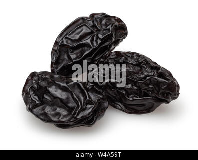 Dried black plums isolated on white background Stock Photo