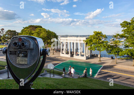 Viewing point overlooking Plymouth Rock in Plymouth MA Stock Photo