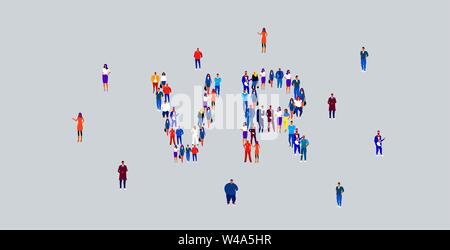 businesspeople crowd gathering in shape of VR word different business people employees group standing together social media community concept flat Stock Vector