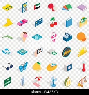 Miami icons set, isometric style Stock Vector