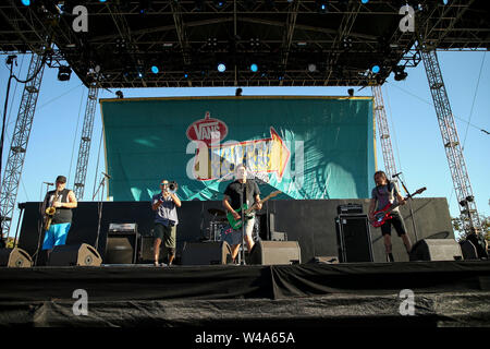 California, USA . 20th July, 2019. Less Than Jake performs during the Vans Warped Tour 25th Anniversary at Shoreline Amphitheater on July 20, 2019 in Mountain View, California. Credit: MediaPunch Inc/Alamy Live News Stock Photo