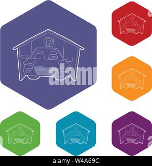 Covered car parking icons vector hexahedron Stock Vector