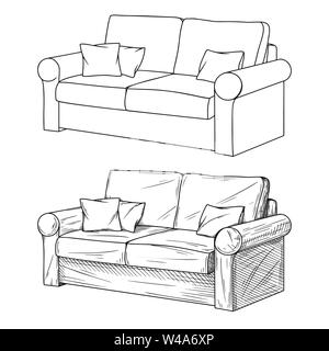 Realistic sketch of sofas isolated on white background. Vector illustration Stock Vector