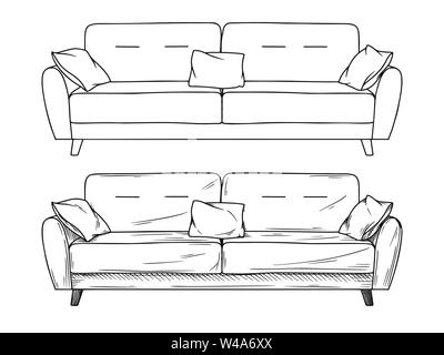 Realistic sketch of sofas isolated on white background. Vector illustration Stock Vector