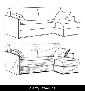 Realistic sketch of sofas isolated on white background. Vector illustration Stock Vector