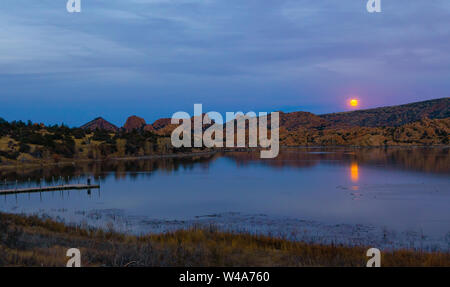 January's Full Wolf Moon Over Watson Lake and The Dells Stock Photo