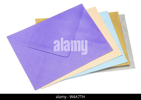 Pile of the colprful envelopes on white background Stock Photo