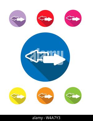 Sharing icon. Silhouette and contour arrows are directed in different directions. Long shadow. Stock Vector