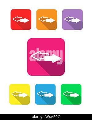 Sharing icon. Silhouette and contour arrows are directed in different directions. Long shadow. Stock Vector
