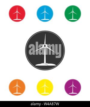 Set of colored wind turbine icons. Renewable energy, simple flat design Stock Vector