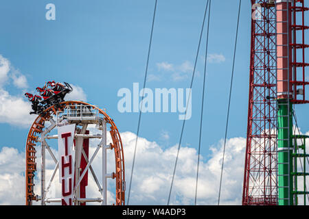 New York, USA - June 22, 2019:   The Thunderbolt roller coaster  at Coney Island in Brooklyn. Stock Photo