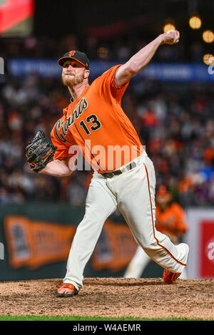 San Francisco, CA. 19th July, 2019. San Francisco Giants relief pitcher Will Smith (13) pitches during the MLB game between the New York Mets and the San Francisco Giants at Oracle Park in San Francisco, CA. Chris Brown/CSM/Alamy Live News Stock Photo