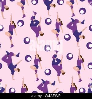 Vector seamless pattern with dancing people. Dance party, competition. Street modern dance. Design for textile, banner, poster or print. Stock Vector