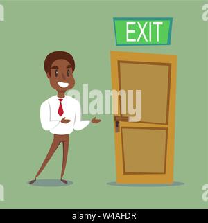The black african american leader shows the direction. exit out. Vector illustration Stock Vector
