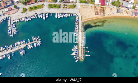 Aerial view of harbor of boats in Kavala, Greece. Stock Photo