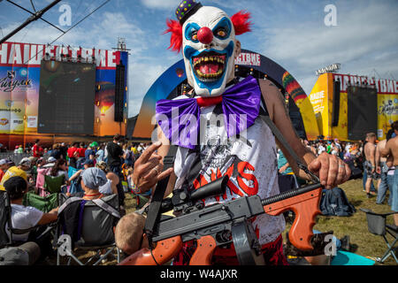 Tver region, Russia. 20th, July 2019. Rock music fans attend a concert at the 2019 Nashestvie open air rock music festival in the village of Bolshoye Zavidovo Stock Photo