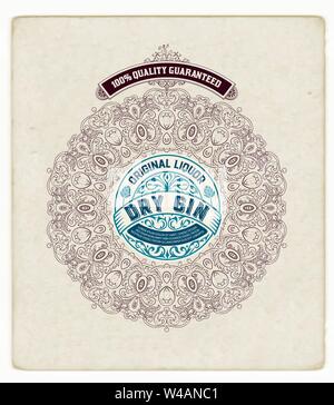 Gin label with vintage ornaments Stock Vector