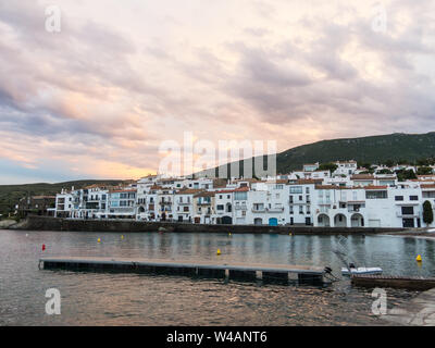 Sunset in the village of Cadaques. Romanticism in the Mediterranean Sea. The town of Salvador Dali, in Costa Brava, Gerona, Catalonia, Spain. Stock Photo