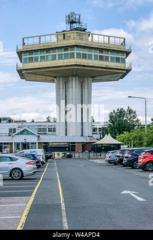 Brutalist architecture of the Pennine Tower of Lancaster Forton Services on the M6 motorway opened in 1965. Stock Photo