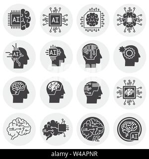 Artificial Intelligence Ai related icons set on background for graphic and web design. Simple illustration. Internet concept symbol for website button Stock Vector