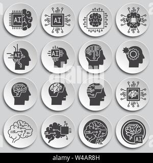 Artificial Intelligence Ai related icons set on background for graphic and web design. Simple illustration. Internet concept symbol for website button Stock Vector