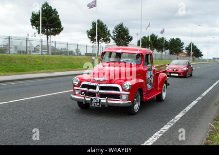 Fleetwood Festival of Transport – Tram Sunday 2019 380 UYP Chrysler pick-up vintage vehicles and cars attend the classic car show in Lancashire, UK Stock Photo