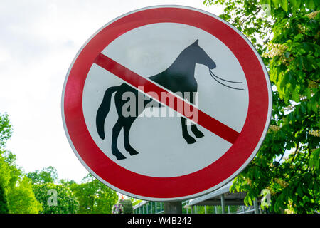 Horse Riding forbidden sign in a Dutch polder landscape, the Netherlands Stock Photo