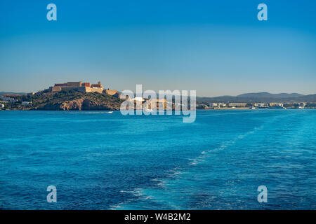 Ibiza Eivissa Castle and skyline from sea in Balearic Islands Stock Photo