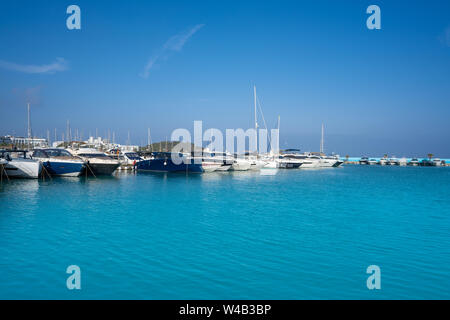 Ibiza Santa Eulalia marina port boats in Mediterranean Balearic Islands of Spain Stock Photo