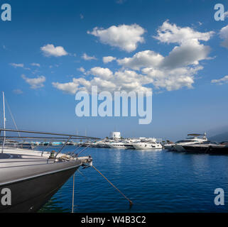 Ibiza Santa Eulalia marina port boats in Mediterranean Balearic Islands of Spain Stock Photo