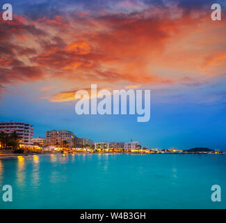 Santa Eulalia of Ibiza sunset beach in Balearic Islands of Spain Eularia Stock Photo