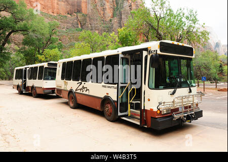 Shuttle bus stop, Zion National Park, Utah, USA. Stock Photo
