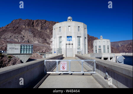 Water intake tower at Hoover dam, on the Nevada-Arizona border, USA. Stock Photo