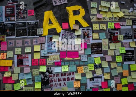 A Lennon wall with messages in Admiralty Legislative Council building seen during the protest.Hong Kong demonstrators gathered for another weekend of protests against the controversial extradition bill and with a growing list of grievances, maintaining pressure on Chief Executive Carrie Lam. Stock Photo