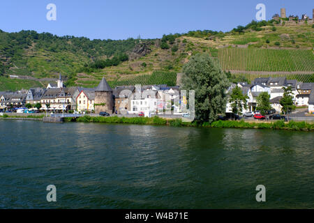 The village of Alken, Germany, with Thurant Castle on the hill, from the Moselle River Stock Photo