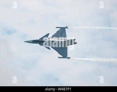 Singapore - February 4, 2018: SAAB JAS 39C Gripen from the Royal Thai Air Force during the aerial display of Singapore Airshow at Changi Exhibition Ce Stock Photo